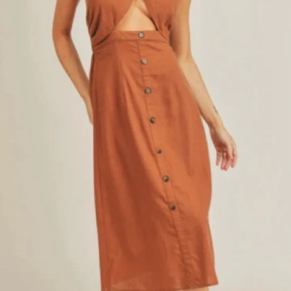 LUSH RUSTIC BROWN MIDI DRESS - SM043 - Picture 6 of 6
